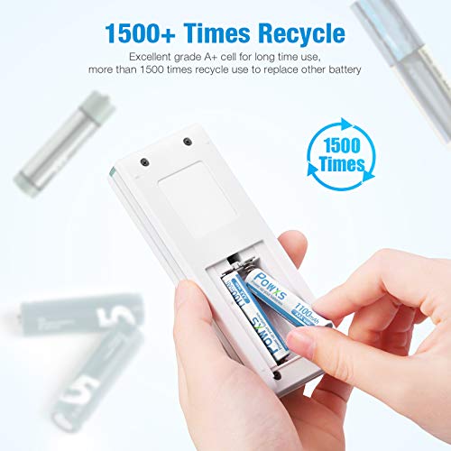 POWXS AAA Rechargeable Batteries, 1.2 Volt 1100mAh Ni-MH Pre-Charged AAA Batteries, High Performance & Long Lasting - 16 Count