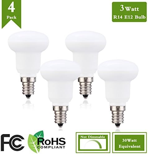 Non-Dimmable LED R14 Light Bulb, 3Watt Daylight White 5000K LED Energy Saving Light Bulbs, 30 Watt Equivalent LED Lights for Home, E12 Medium Screw Base 120Volt 300Lumens,120 Beam Angle(4 Pack)