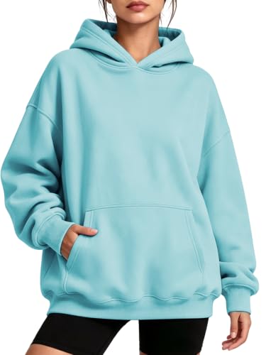 YARBCEN Womens Hooded Hoodies Sweatshirts - Long Sleeve Crewneck Sweaters With Pocket 2026 Fashion Spring Oversized Clothes Azure at Amazon