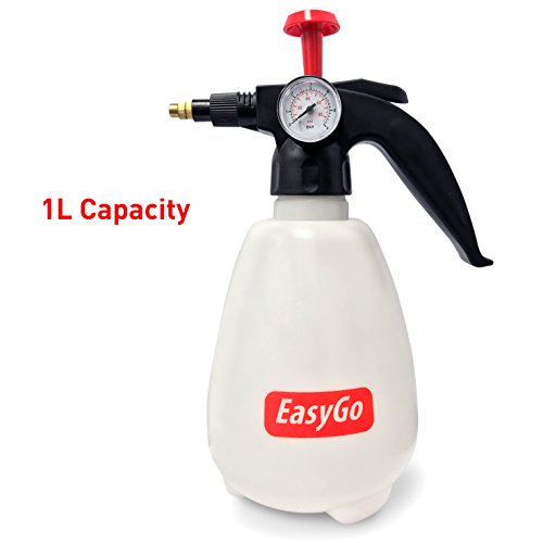 EasyGO Products EGP-SHO-007 Bottle 1 Liter (34 Ounces) Hand Pump Sprayer W/Pressure Gauge - Mister Setting-for Gardening, Fertilizing, Cleaning & General Use Spraying Water-Chemicals-P, 1-Liter