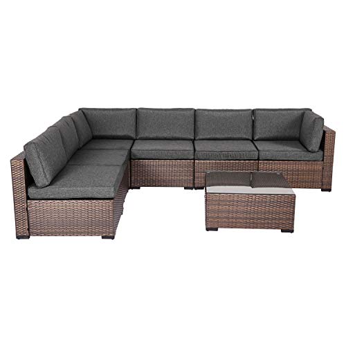 Kinsunny 7 Piece Outdoor Patio Furniture Set Wicker Sectional Sofa with
