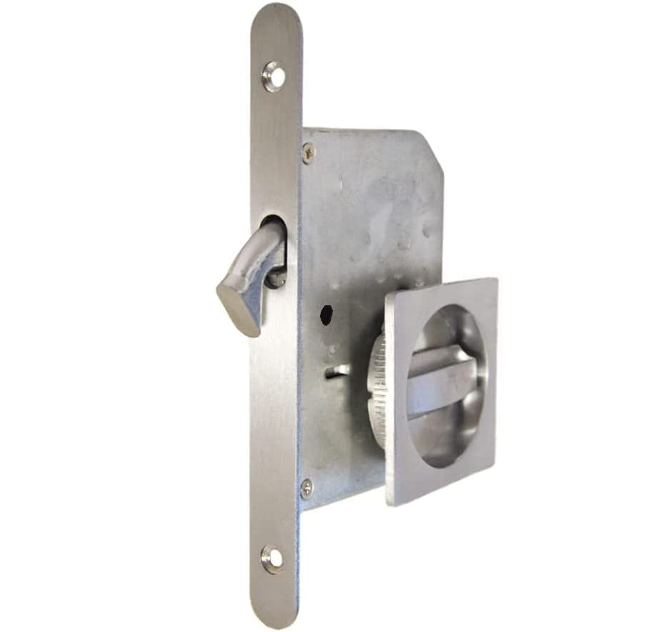 bricoleva.it Sliding Door Lock Kit Square Rosette With Lock, Handle with Door Latch for Sliding Door (Satin Chrome Color)