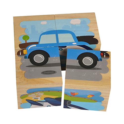 Eichhorn 100005482 - Bilderwürfel, 4 Bausteine mit 6 Fahrzeugmotiven, 4-tlg., 9 x 9 x 4,5 cm, Kiefernholz – Bild 8