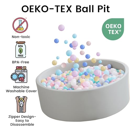Zedachica Ball Pit for Toddlers 1-3 Memory Foam Ball Pits 35.4''x11.81'' Baby Ball Pit Indoor and Outdoor Game Round Play Ball Pool For Children for Girls and Boys (Grey, NO Balls)