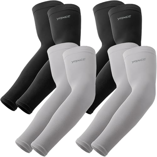 YQXCC 4 Pairs Arm Sleeves, Cooling UV Sun Protection Sports Compression Sleeves for Men Women, Golf Basketball Arm Sleeves