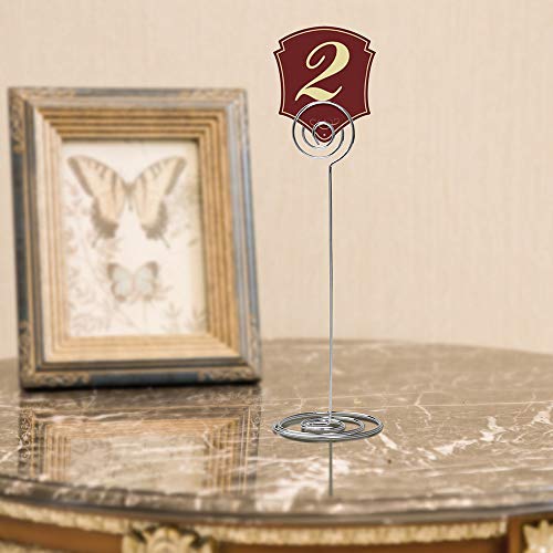 Jofefe Place Card Holders - 10pcs 8.6" Tall Table Card Holders Table Number Holders Table Picture Stand Wire Photo Holder for Place Cards Wedding Party Office Desk Name Memo Menu Clips (Silver)