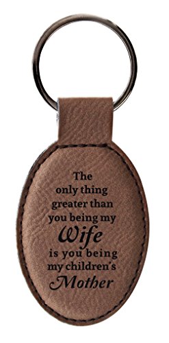 New Mom Gifts Mom Only Thing Greater Than Wife is Being Mother from Husband Leather Oval Keychain Key Tag Brown