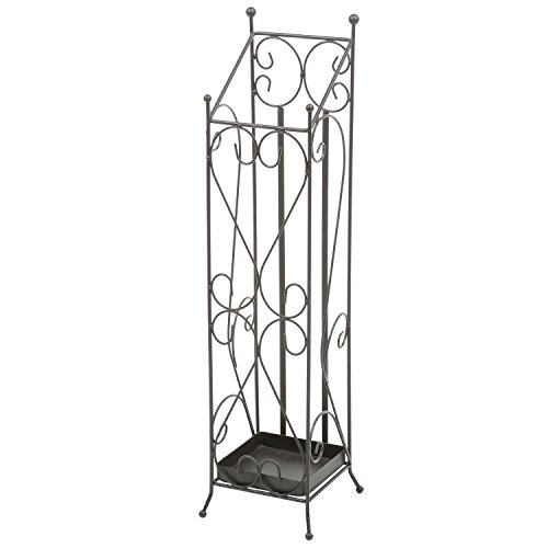 MyGift Freestanding Metal Entryway Tall Umbrella Stand, Drying Rack with Scrollwork Design, Brown