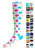 Compression Socks (1 pair) for Women & Men - Best Graduated Athletic Fit for Running, Nurses, Flight Travel, & Maternity Pregnancy - Boost Stamina, Circulation & Recovery (Happy Dots, S/M)