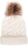 Women's Winter Soft Knitted Beanie Hat with Faux Fur Pom Pom