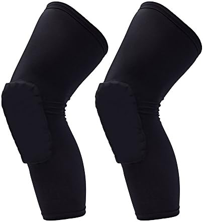 Compression Extended Leg Sleeves, with Knee Pad for Men Women and Youth, Basketball and more Sports,1 Pair / 2 pcs Black (M)