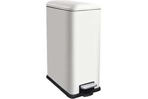 JM ·YIPENG 12 Gallon Slim Kitchen Trash Can, Rectangular Trash Can with Removal Inner Bucket and Soft-Close Lid, Foot Pedal, Stainless Steel Garbage Can 45 Liter, White
