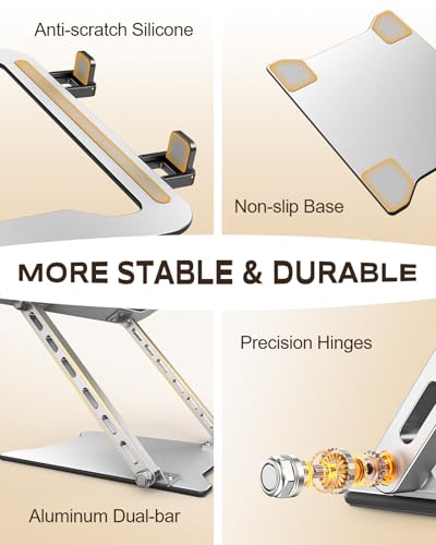Babacom Ultra-Slim Portable Laptop Stand for Desk, Height Adjustable & Dual-Bar Support Laptop Riser Holder, Ventilated Foldable Laptop Computer Stand, Compatible with MacBook/Tablet (10-15.6")