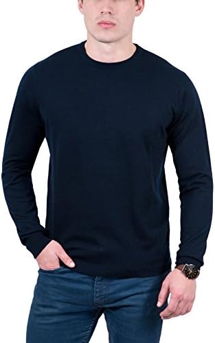 Real Cashmere Dark Blue Crewneck Cashmere Blend Mens Sweater