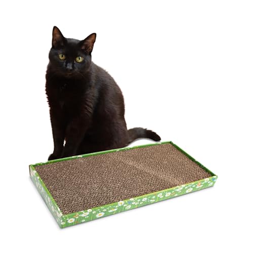 Croci - Cardboard cat scratching post, 2 reversible layers, with non-slip feet, including bag of catnip, Fiori style, 48 x 25 x 5 cm