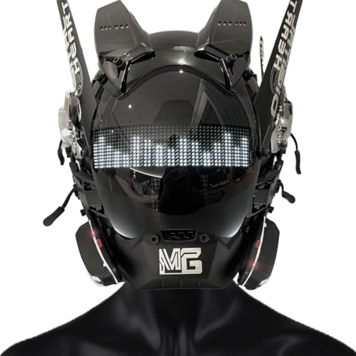 JOIN DAN Maschera punk per adulti, maschera da cosplay di Halloween, regalo di festa, con LED lampeggianti, maschera da costume cool per uomini, casco (Bianco-LED)