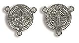 Catholic 5pc St. Benedict Medal, Rosary Centerpiece, Material: Silver Plate Size: 7/8" H
