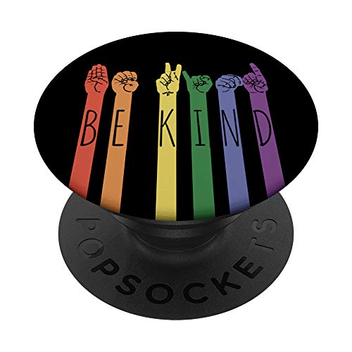 Retro Be Kind ASL Deaf Teacher Sign Language Gay Pride Gift PopSockets PopGrip:…