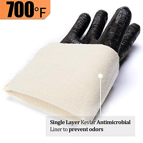 RAPICCA Griller BBQ Heat Resistant Insulated Cooking Gloves for Barbecue/Grill/Smoker/Fry Turkey/Pot Holder/Oven mitt/Baking, Waterproof Neoprene Coating with Textured Palms Long Sleeve (14-Inch)