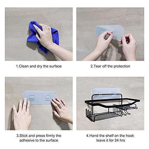 Shower Caddy Bathroom Shelf, Wall Decor for Bathroom Floating Shelves Rack, Icymate 2 Pack No Drilling Traceless Adhesive Kitchen Storage Organizer, US304 Rustproof Bathroom Accessories, Black