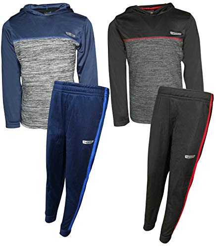 Hind Boys (4-Piece) Performance T-Shirt and Active Pant Sets, Black Red/Navy Royal, Size 4