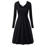 MsBasic Women Simple Designed Long Sleeve Round Neck Casual Flared Midi Dress Medium Black