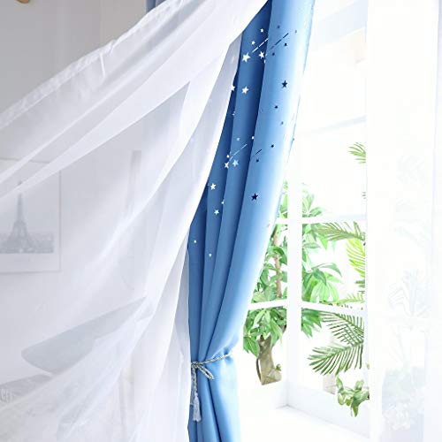 Promisen Meteor Shower Hollow Out Curtains,1PCS Modern Window Sheer Voile Drape Valance Curtains for Dining Room,Living Room,Bedroom (Blue) - Thumbnail 3