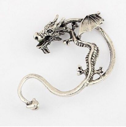 Exaggerated Fashion Punk Silver Oriental Dragon Ear Wrap Cuff Clip On Earring (silver)