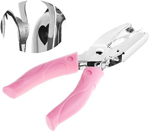 QBILong Handheld Single Hole Paper Punch - Heart Shape, Skid-Resistant Pink Grip, 36mm Depth into The Paper