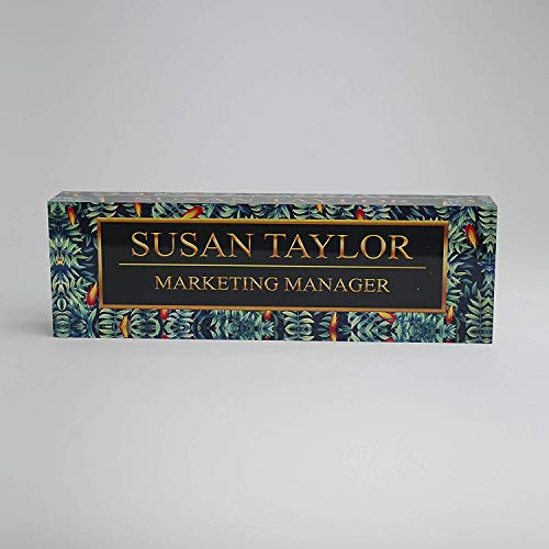 Artblox Office Desk Name Plate Personalized |Custom Name Plates for Desks on Acrylic - Office Desk Decor Nameplate | Desk Accessories Tropical Flower Design - (8"x2.5")