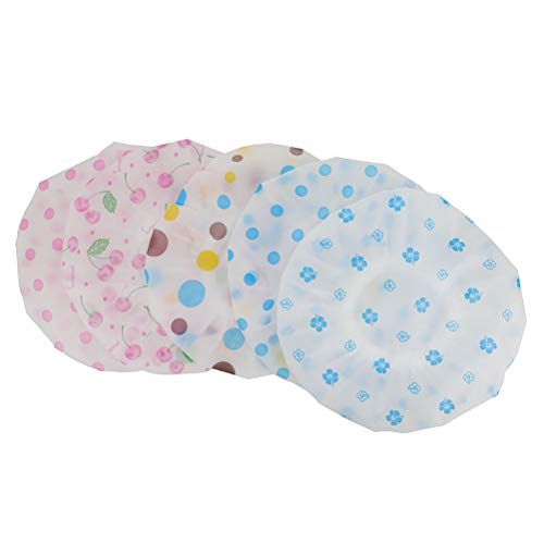 Ifnow 5 Packs Waterproof Lace Elastic Band Shower Caps Flower Printed Hat Plastic PE Reusable Bathing Hair Cap