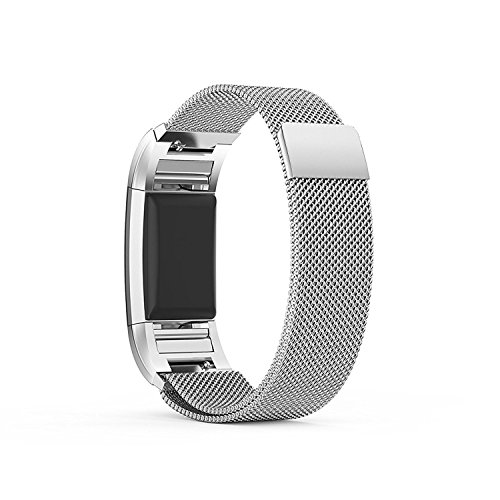 Fitbit Charge 2 Metal Band Silver, Ztotop Accessories Milanese Loop Stainless Steel Metal Bracelet Strap with Unique Magnet Lock for Fitbit Charge 2 HR 6.5
