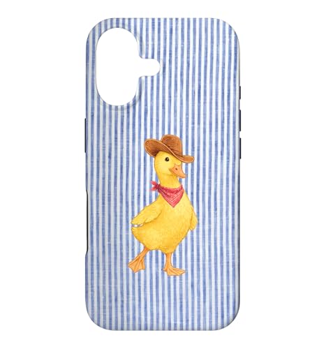 Funny Duck Cowboy Western Aesthetic Blue Stripes Pastel Case for iPhone 17