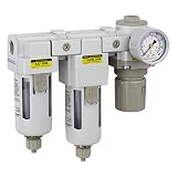 PneumaticPlus SAU3030M-N03G Three Stage Air Drying System - Air Particulate Filter, 0.3 Micron Coalescing Filter & Air Pressure Regulator Modular Combo 3/8" NPT - Manual Drain, Poly Bowl