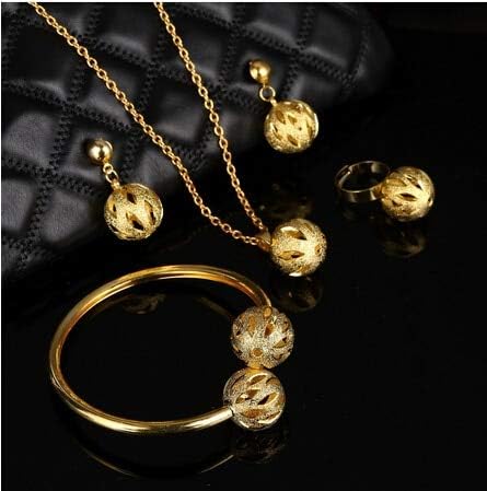 LTH12 Bridal Jewelry Sets - Dubai Gold Silver Plated Ball Jewelry Set Pendant Necklace Cuff Bracelet Bangle Earrings African Beads Jewelry Sets for Women 1 PCs