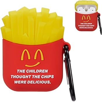 Punswan French Fries Airpod Case for Airpods 1&2,Cute 3D Funny Cartoon Character Soft Silicone Catalyst Cover,Kawaii Fun Cool Keychain Design Skin,Fashion Cases for Girls Kids Boys Air pods