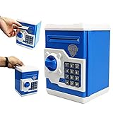 SZAT Funky Quality Electronic Money Bank Piggy Money Locker Coins Cashes Auto Insert Bills Safe Box Password ATM Bank Saver(Blue)