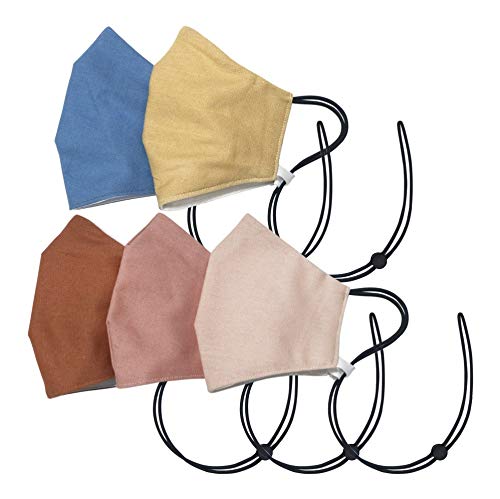 PMR Fashion Face Cotton Face Masks with Long Lanyard in Pastel Shades (Pack of 5)