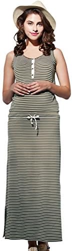Sweet Mommy Maternity and Nursing Maxi Dress with Bolero/Nursing Cover Khaki White, L