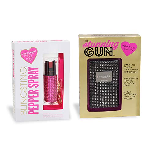 BLINGSTING Pepper Spray & Stun Gun Combo Safety Set - Carry Two Powerful Self Defense Products for Women, Maximum Strength Formula with UV Marking Dye, Keychain Clasp AND 950,000 Volt Compact Stun Gun
