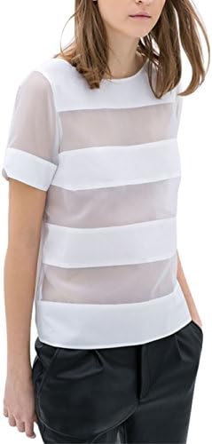 SMSS Women's Euramerican Sexy See-through Gauze Stitching Pure T-shirts-XS