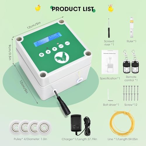 Automatic Chicken Coop Door Opener for Chicken Coop with Timer and 2 Remote Controls, Electric Chicken Coop Door Kit to Protect Blue Chicken (Door Not Included)