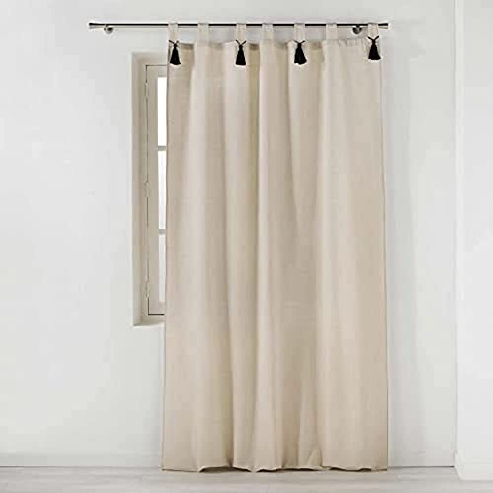 Douceur d'Intérieur Curtain with Loops and Pompoms Natural 140 x 240 cm