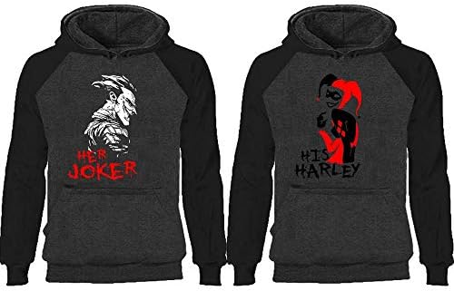 LIFESTYLE39 Her Joker His Harley Couples Hoodies, Matching Couple Hoodies, Raglan Hoodies
