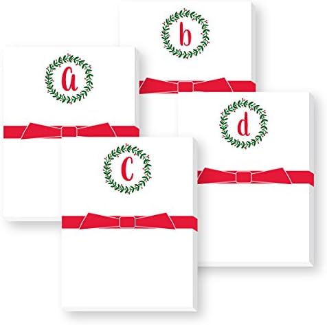 LETTER X, MINI INTIAL CHRISTMAS WREATH NOTEPADS, PERSONALIZED MONOGRAMMED STATIONARY