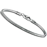 Jstyle Stainless Steel Snake Bracelets for Men Women Girls Bangle Bracelets Cable European Bead Charms 3mm 6.5-9 Inches