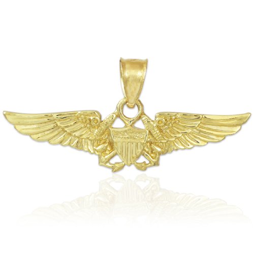 14k Yellow Gold US Naval Aviator Badge Wings Pendant