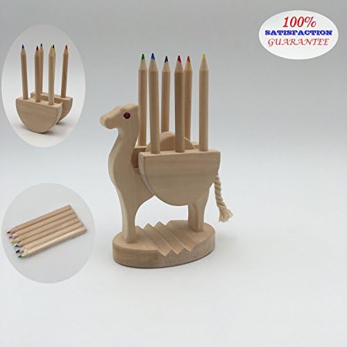 Cute Cartoon camel shape colored pencils holder with 6 color pencils, Solid Bass wooden pencil holder for 6 colors,Christmas birthday gift for Children ,school desktop pencil stand