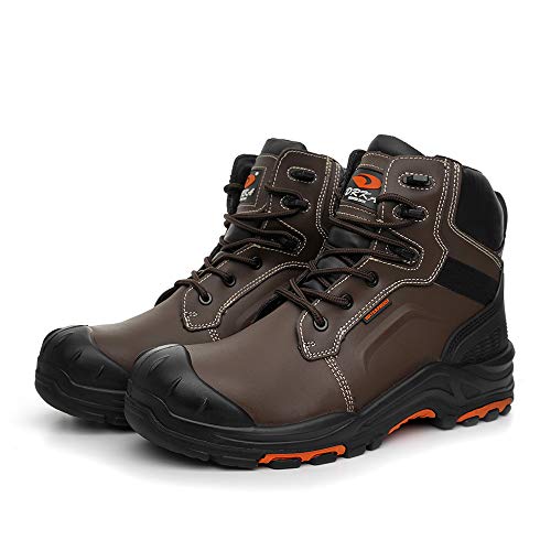DRKA Men's Steel Toe Work Boots Waterproof Safety Shoes(18960-brn-45)