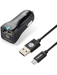 Quick Charge 2.0 USB Car Charger + 3ft Micro USB Cable, WINTEKD Ultra Fast Quick Charge 2.0 USB Car Charger for Samsung Galaxy S7/S6/S4/S3, Galaxy Tab, Note 4/3/2, Google Nexus 6 - (Black)